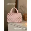 Bolsa de Maquiagem de Mão com Bolinhas para Mulheres, Grande Capacidade, Camada Dupla, Compartimentada, Necessaire de Viagem Portátil, Material PU, Estilo Simples Ins