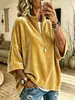Nuevo Estilo Transfronterizo Estilo Europeo y Americano Holgado Media Cremallera Terciopelo Manga Corta Camiseta Mujer Casual Color Sólido Manga Murciélago Top