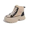 H6581 Sapatos de Pai Peludos com Solado Grosso para Mulheres 2025 Inverno Novo Estilo Botas de Neve Grossas Forradas com Lã Quentes de Cano Alto Grande de Algodão