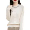 Otoño Invierno 2026 Nuevo Suéter de Punto para Mujer Cuello Redondo Hebilla de Pedrería Suéter Tipo Cárdigan Falso Capa Base para Mujer