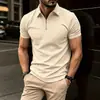 2026 Amazon Transfronterizo Verano Nuevo Camisa Polo para Hombre Waffle Color Sólido Manga Corta con Cremallera Top