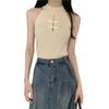 Chaleco de punto con hebilla estilo chino para mujer, top ajustado sin mangas con hombros descubiertos y tirantes interiores, estilo nacional, novedad de verano