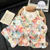 Pijama de Algodón Nube para Mujer, Estilo Verano con Copas en el Pecho, Dulce Estilo Pastoral, Conjunto Delgado de Tres Piezas, Ropa para el Hogar que se Puede Usar Afuera