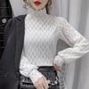Camisa de Manga Larga y Cuello Alto Medio 2026 Elegante Otoño e Invierno Nueva Camisa de Malla con Encaje Engrosada Capa Interior Top Base para Mujer
