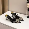 Sandalias de Tacón Alto Versátiles de Fiesta Banquetes Sexy de Punta Fina con Hebilla de Pedrería de una Sola Correa Moda Transfronteriza Europea Hada