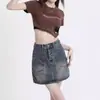 Falda de Mezclilla de Cintura Alta para Mujer Verano 2024 Moderna Versátil Nuevo Estilo Chica Popular Ajustada Adelgazante Línea A Falda de Cadera