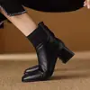 Botas de punto patchwork estilo coreano, tacón medio, piel suave, ajustadas, nuevo otoño/invierno 2025, tacón grueso vintage