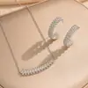 [Set] Conjunto de Pendientes y Collar de Lujo Ligero de Alta Calidad, Zirconio Completo, Industria Pesada, Cobre Galvanizado en Oro Real, Microincrustado