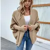 Nuevo cárdigan de punto para mujer estilo europeo y americano, suelto, casual, color liso, manga murciélago, abrigo suéter, Otoño/Invierno 2026