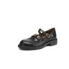 Estilo francês elegante camélia pele de carneiro Mary Jane sapatos pequenos de couro 2025 salto médio grosso bico redondo couro genuíno sapatos de botão único para mulheres