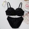 Conjunto de sutiã de renda com laço sem fio, meia-taça doce de bolinhas para busto pequeno, push-up, lindo conjunto de sutiã para as costas