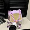 Bolso Tejido de Paja 2026 Verano Nueva Moda Cadena de Gama Alta Bolso de Hombro Tejido Bolso Cuadrado Pequeño Retro Simple Cruzado