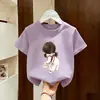 2026 Nova Camiseta Casual de Algodão Estampada Solta de Manga Curta para Meninas Tops de Verão Roupas Infantis Camiseta da Moda