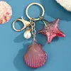 Criativo Vida Marinha Iridescente Gradiente Simulação Concha do Mar Chaveiro Pingente Fofo Estilo Oceano Misturado Estrela do Mar Ornamento
