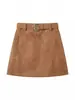 Falda Femenina Estilo Melard Vintage, Nuevo Modelo Otoño e Invierno, Petite Cintura Alta Adelgazante Línea A Falda Corta Color Café A8053