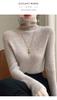 Camiseta Básica de Punto Sin Costuras con Cuello de Pila Interior para Mujer, Nueva Otoño e Invierno, Corte Ajustado, Línea Negra, Cuello Alto con Abrigo
