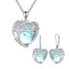 Pendientes Collar de Piedra Lunar Amazon Cross-Border Pendientes Europeos y Americanos de Lujo Ligero Gama Alta Corazón Árbol de la Vida para Mujeres