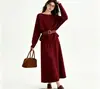 Suéter de punto estilo murciélago suave, suave y amigable con la piel, conjunto de falda elegante de cintura alta acampanada adelgazante