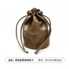 Bolsa de Armazenamento para Xícara de Chá em Couro Wax Oil Marrom Vintage com Alça de Cordão, Bolsa Protetora Portátil para Xícara Única para Viagem, Acessório para Cerimônia do Chá