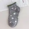 Calcetines cortos de algodón peinado con lunares, canalé doble de color contrastante, calcetines tipo barco casuales japoneses para mujer, calcetines cortos versátiles para mujer