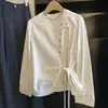 Camisa branca de veludo cotelê com cadarço na cintura para afinar a cintura, com manga longa, de outono/inverno, com temperamento francês, top afina a cintura