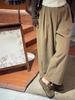 Calça de Veludo Cotelê Wide Leg Estilo Japonês Vintage Feminina Outono e Inverno Forrada com Fleece Solta Modelo Balão Calça da Vovó Calça Marrom Maillard