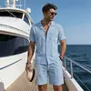 2026 Conjunto de Camisa de Lino de Manga Corta de Amazon Camisa de Cardigan Casual Holgada de Verano de Algodón y Lino en Stock