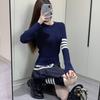 Suéter de Tricô Redondo Novo para Mulheres Tb Primavera e Outono Suéter de Tricô Vazado Slim Fit Versátil Casual