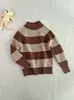 Nuevo suéter de rayas para niños, jersey unisex de cuello alto medio para otoño/invierno, capa base casual retro y elegante para bebés