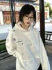 Sudadera con estampado de copo de nieve retro americano y letras para mujer, adecuada para primavera, otoño e invierno, corte holgado, adelgazante, chaqueta de estilo casual y relajado