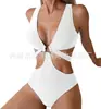 Aliexpress Amazon Venta Caliente Europea y Americana Multicolor Talla Grande Traje de Baño de una Pieza Cruzado con Copas Rígidas Plisado Adelgazante para Mujer