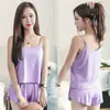 Conjunto de pijama de dos piezas con pantalones cortos holgados para mujer, ropa de casa cómoda y sencilla de talla extra grande, novedad de verano