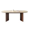 Mesa de comedor y silla francesas vintage de estilo cueva con placa de roca, combinadas, ovaladas, rectangulares, de madera maciza de nogal.