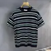 Camiseta Casual de Manga Corta a Rayas Estilo Coreano 2025 Ligero Maduro Estilo Ins Suelta de Diseño Nicho para Hombres Moderna