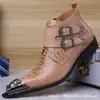 Botas de Cuero Altas con Cremallera Lateral y Doble Hebilla Transfronterizas, Empeine con Relieve de Cocodrilo, Punta Metálica, Dropshipping