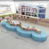 Estante de Livros para Biblioteca Escolar Sofá Combinação Curva Criativa Formato Área de Leitura Estante Armazenamento Área de Descanso Banco