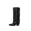 Botas de montaria femininas Ruth's style de couro com fivela e bico fino, que aumentam a altura, afinam a silhueta, de perna larga, com salto grosso, botas longas com zíper lateral