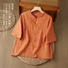 26 Novedad de Verano Ropa para Mujer de Algodón y Lino, Chaqueta Cardigan Botones Retro Chino de Ramio Lavado a la Arena Cosida a Mano para Mujer
