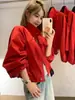 Jaqueta Cropped Vermelha Estilo Coreano com Gola Alta Oversized Feminina Chegadas da Primavera 2026 Jaqueta Casual Petite Top