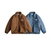 Roupas Vintage 25 Inverno Novo Retro Americano Gola Bordada Couro PU Estilo Motociclista Solta Roupa de Trabalho Jaqueta de Algodão