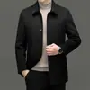 Casaco Masculino de Lã Casual Outono Inverno Gola Lapela Espessado Comprimento Médio Roupas Masculinas de Alta Qualidade para Meia-Idade Casaco de Lã Tendência