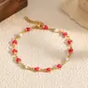 Pulseira Europeia e Americana de Aço Titânio com Contas de Pedra Britada Cor de Coração de Alta Qualidade Aço Inoxidável Pulseira Design de Nicho