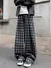 Pantalones Casuales con Patrón de Diamantes Estilo Perezoso Americano Marca de Tendencia para Hombre Pierna Recta Holgada Bloque de Color Pantalones de Pierna Ancha Versátiles para Otoño