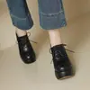 Zapatos de Cuero Genuino con Plataforma Gruesa y Tacón Ultra Alto de 10 cm para Personas Menudas, Nuevo Estilo Británico 2026, Zapatos de Cuero Impermeables con Plataforma, Puntera Redonda, con Cordones