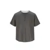 UTiiTUii Camiseta de manga corta con cuello Henry estilo retro americano para hombre, top versátil de verano de dos piezas falsas, camiseta de corte holgado 061