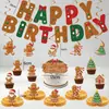 Elementos de Boneco de Gengibre de Natal Bandeirola de Aniversário Estilo Infantil Desenho Letras Banner Topper de Bolo Enfeites Decoração