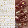 Adesivos de Unha Novos para o Dia dos Namorados de 2025 Coração Dourado Doce Círculo Menina Adesivos Adesivos de Unha 3D Em relevo