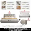Cama de casal em couro macio com listras verticais estilo italiano em branco leitoso, design moderno minimalista de luxo leve para quarto principal, uso doméstico, cama de casamento