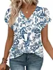 Nueva camiseta casual holgada de manga tres cuartos con cuello en V y estampado, estilo europeo y americano, Amazon Temu AliExpress