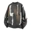 Estilo Novo Outono e Inverno Borda Crua Franja Tricô Rasgado Padrão Galáxia Assimétrico Outono e Inverno Jaqueta de Tricô Solta para Homens